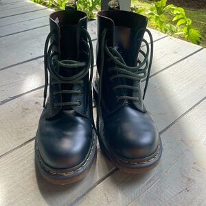 Vintage 1460 Dr. Martens size 9w. Worn 7times great shape. Green and black laces